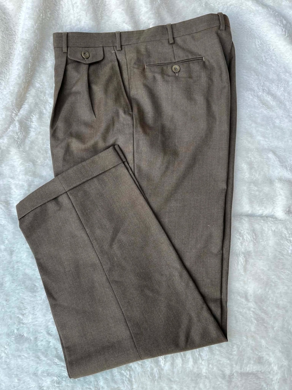 Brioni Cannes Dark Olive Wool Pleated Dress Pants Trousers Men 40 Made In Italy